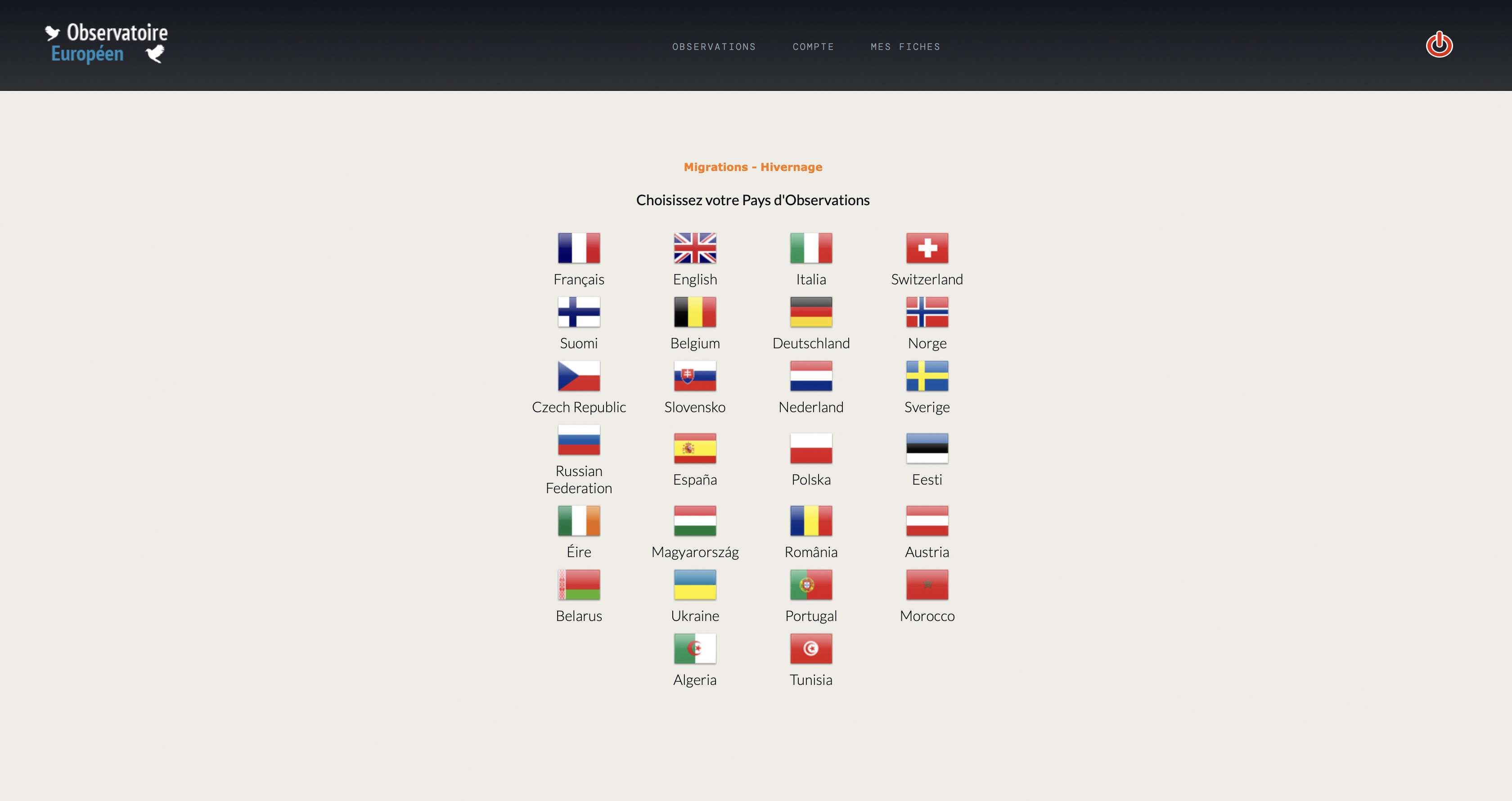 Sélection du pays